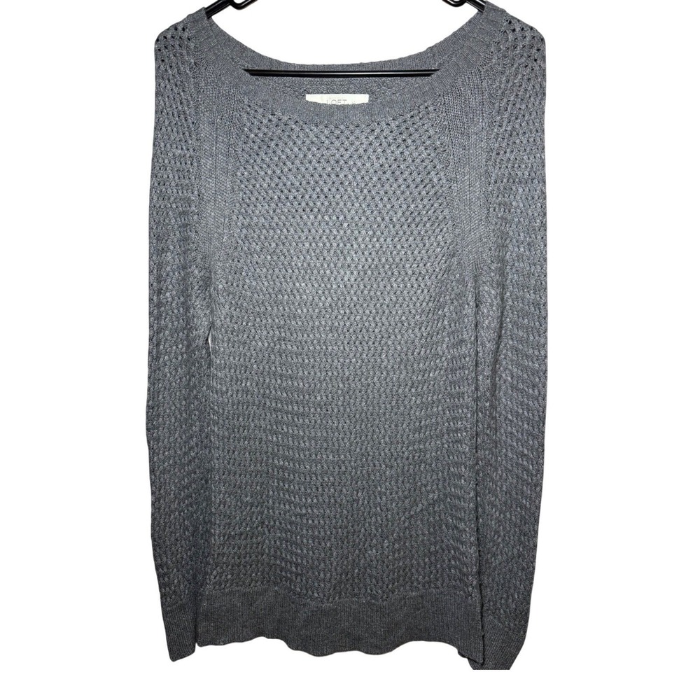 Loft Gray Wool Long Sleeve Sweater Womens Medium Knit Blend